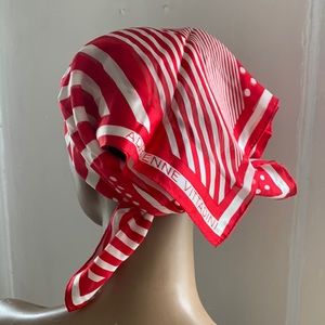 Vintage Adrienne Vittadini Red Polka Dot Striped Silk Scarf
